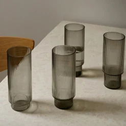 ferm LIVING Møbel Og Interiør>Longdrink-glas Ripple, grå, 300 ml, glas, sæt med 4 stk