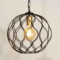 Finesse hængelampe, sort/guld, metal, Ø31,5 cm, E27^Searchlight Hot