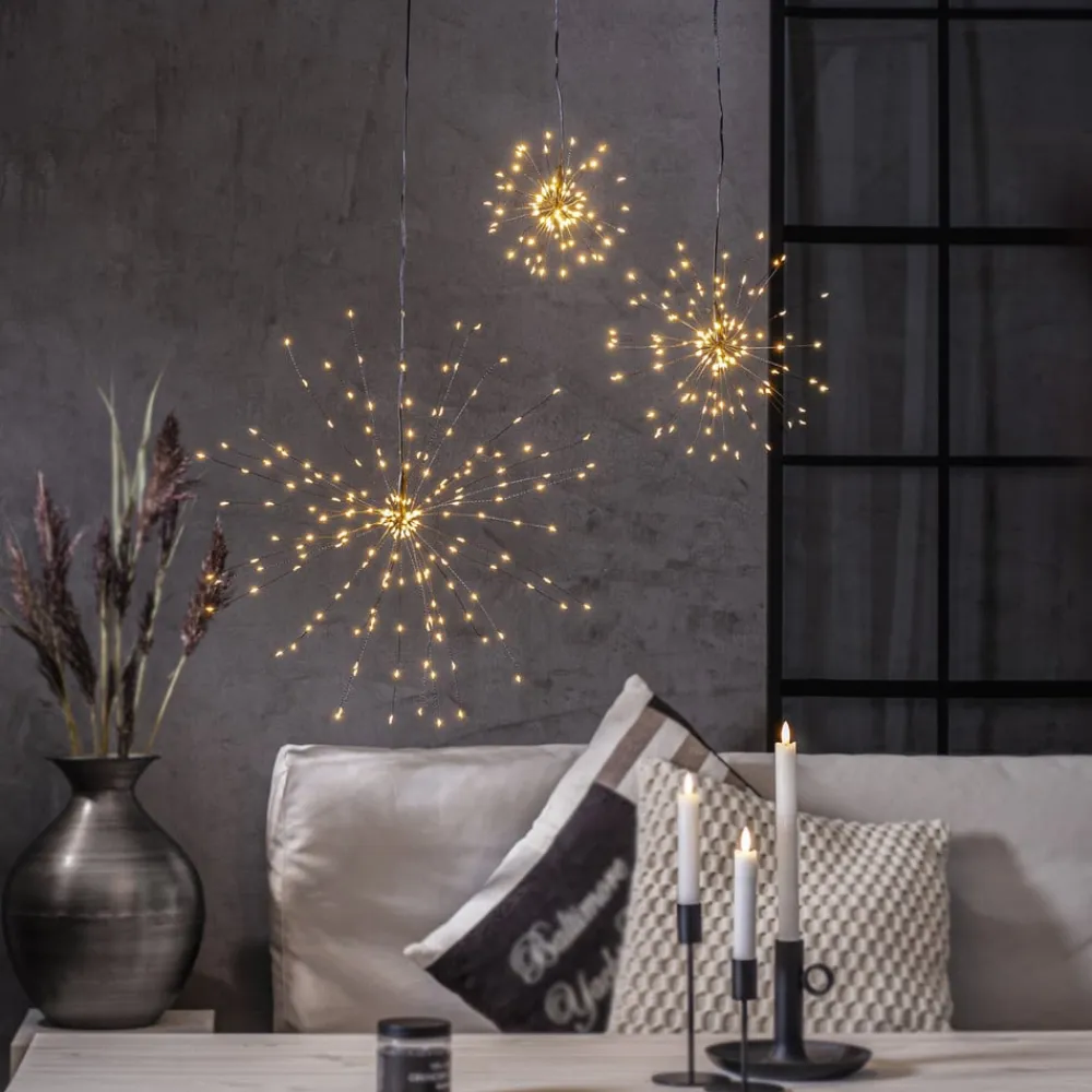 STAR TRADING Dekorationsbelysning>Firework LED-hængelampe, sort, metal, Ø 26 cm, stik