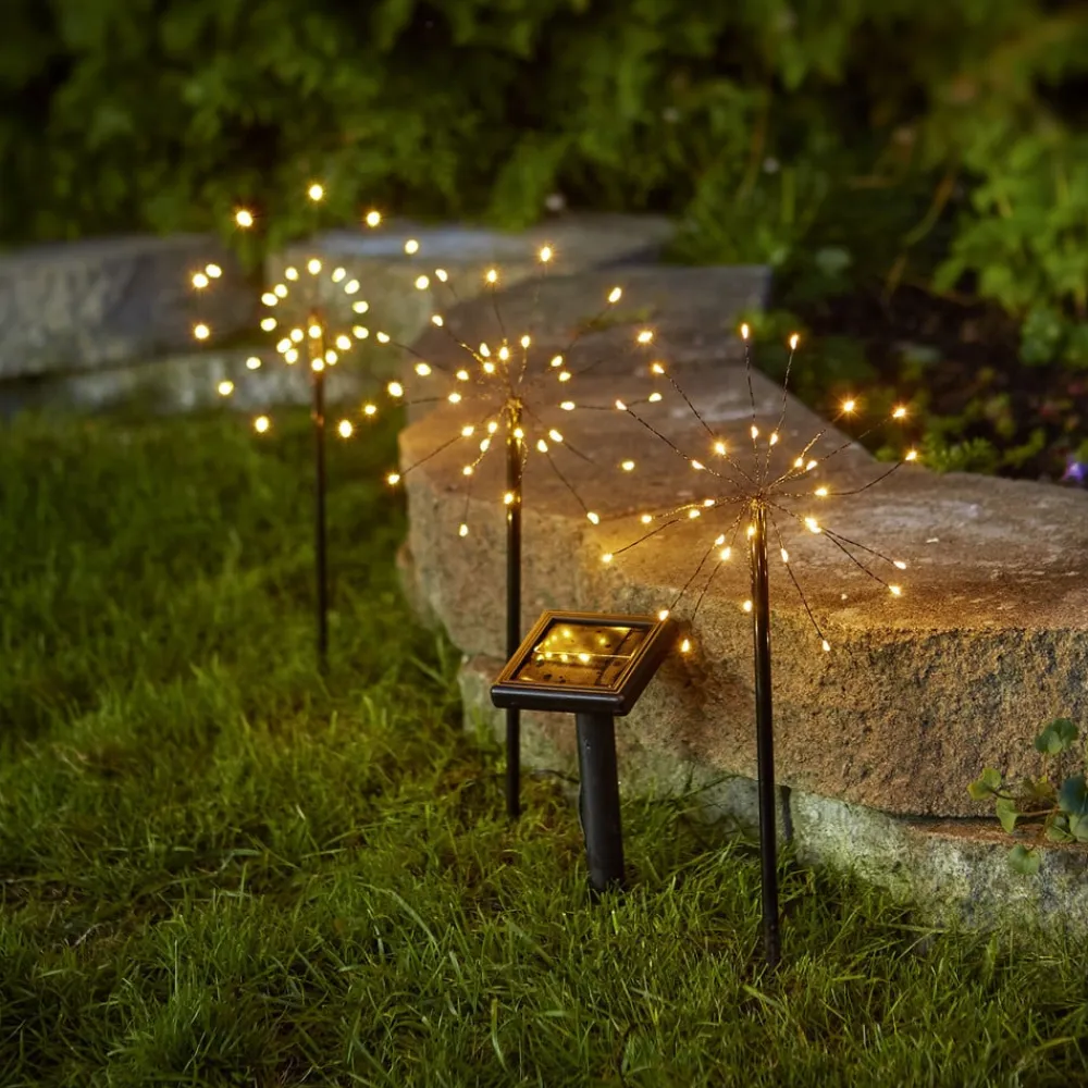 STAR TRADING Firework LED-solcellelampe i sæt med jordspyd