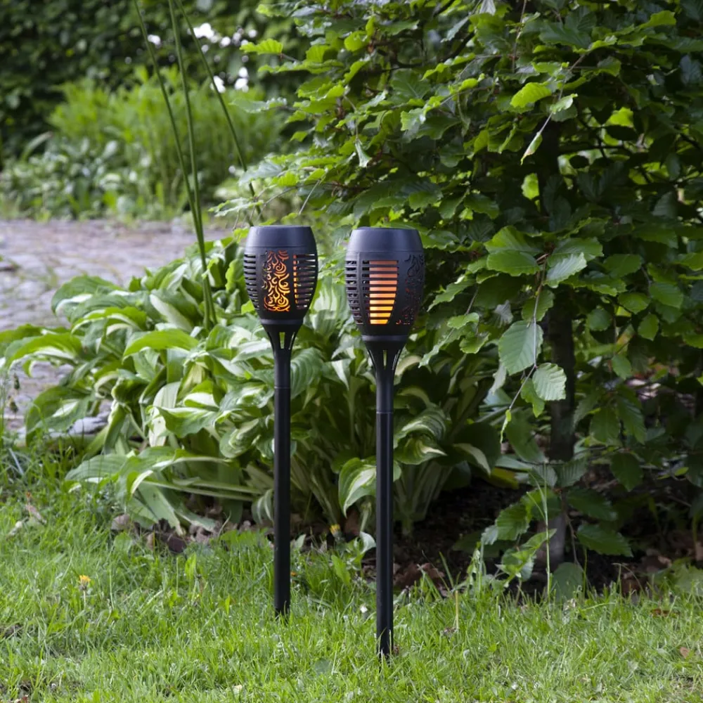 STAR TRADING Dekorationsbelysning|Solcellelamper>Flame solcelle LED-lampe m. jordspyd, sæt m. 2 stk