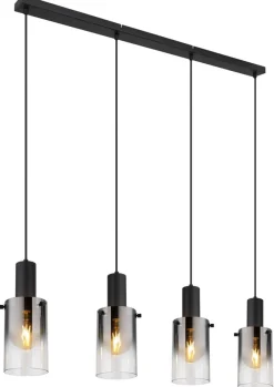 Florentina hængelampe, længde 103 cm, røggrå, glas, 4 lyskilder.^Globo Discount