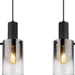 Florentina hængelampe, længde 103 cm, røggrå, glas, 4 lyskilder.^Globo Discount