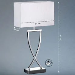 FISCHER & HONSEL Flot tekstil-bordlampe Anni, krom/hvid