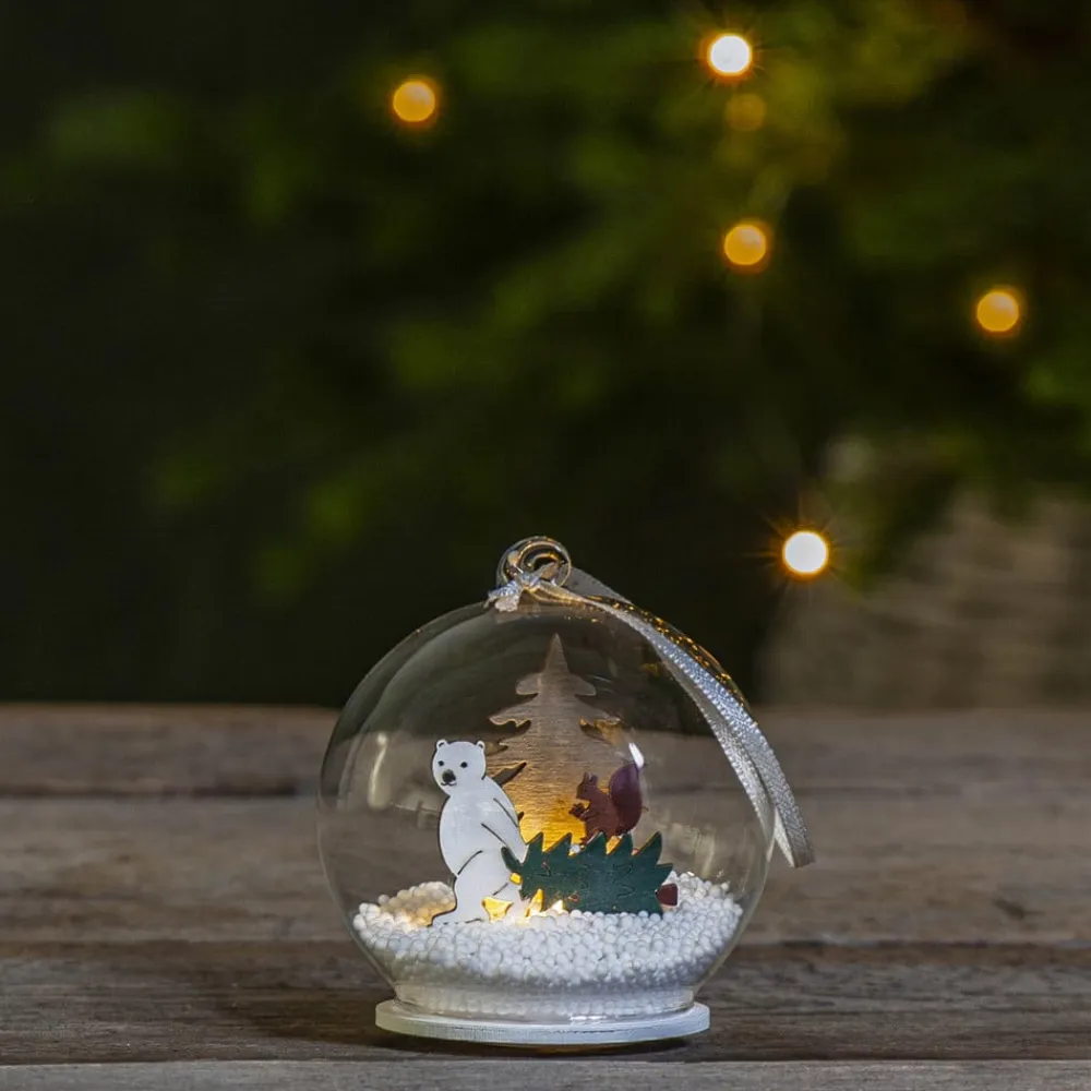 STAR TRADING Dekorationsbelysning>Forest Friends LED-glaskugle, isbjørn med træ