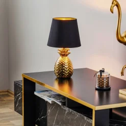 Fornem keramisk bordlampe Pineapple i guld-sort^Reality Leuchten Sale
