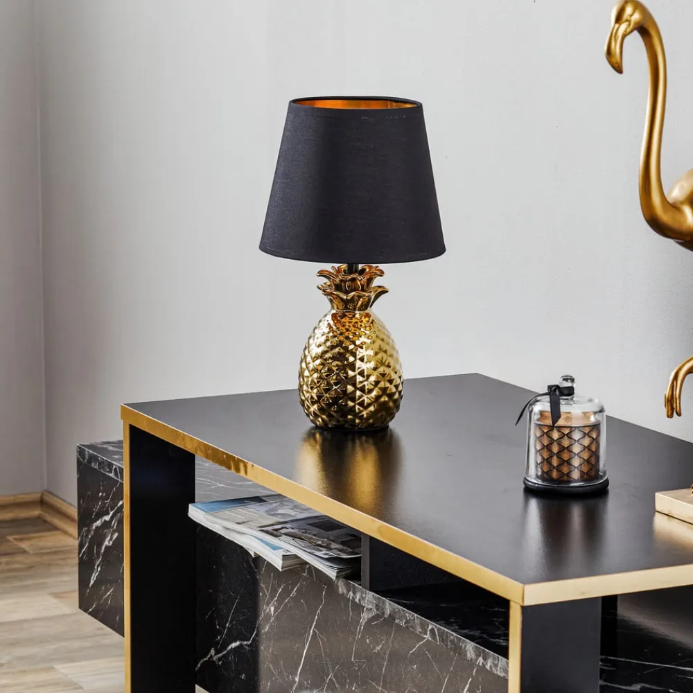 Fornem keramisk bordlampe Pineapple i guld-sort^Reality Leuchten Sale