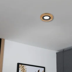 Lamkur Lighting Indbygningsspots>Forsænket loftlampe Tobby, Ø 10 cm, egetræ, GU10