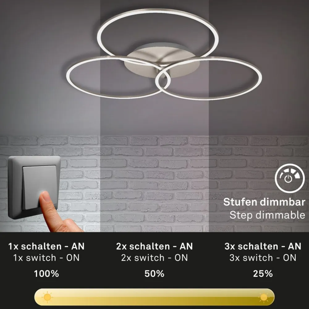 Briloner Frame Ring loftlampe Switch dim nikkel 3 lyskilder