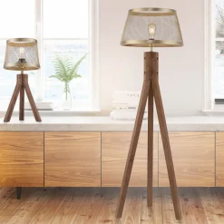 Frederik gulvlampe i træ, trefod^JUST LIGHT. GmbH Outlet