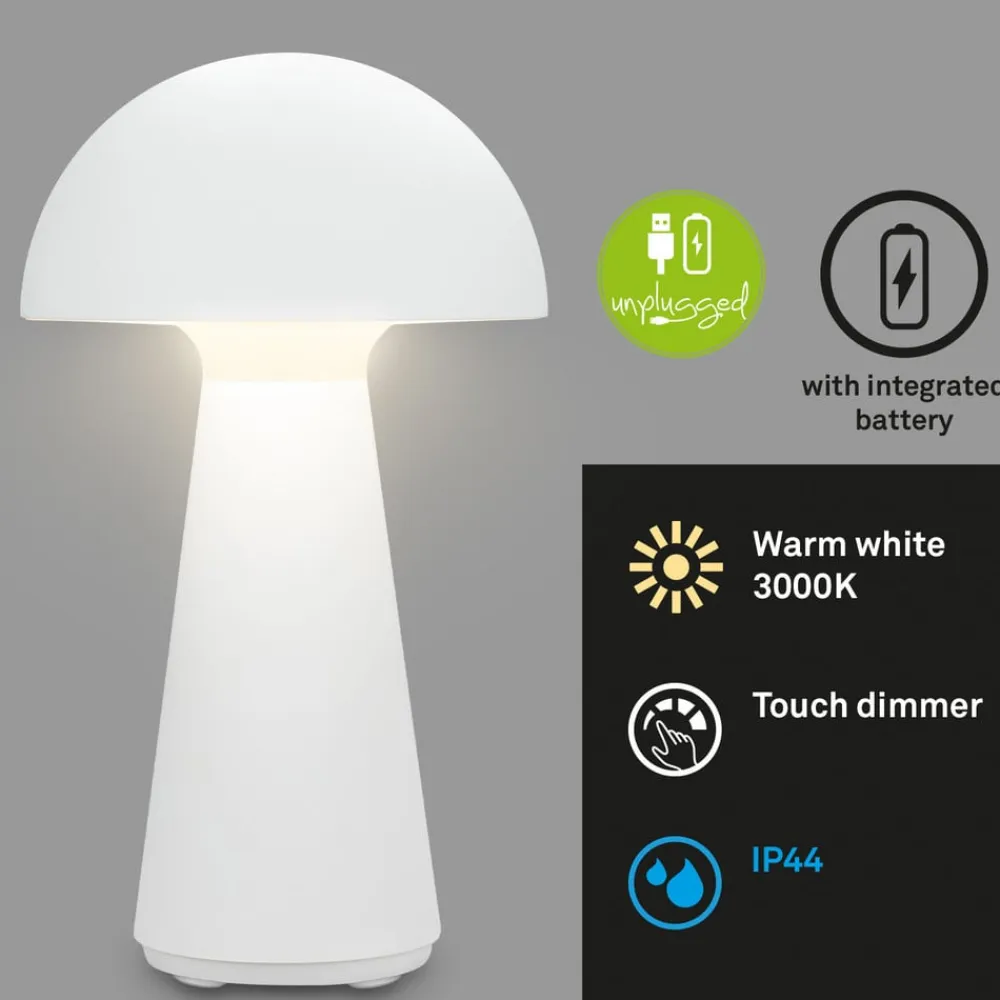 Briloner Dekorationsbelysning|Terrassebelysning>Fungo LED-bordlampe, genopladelig, hvid