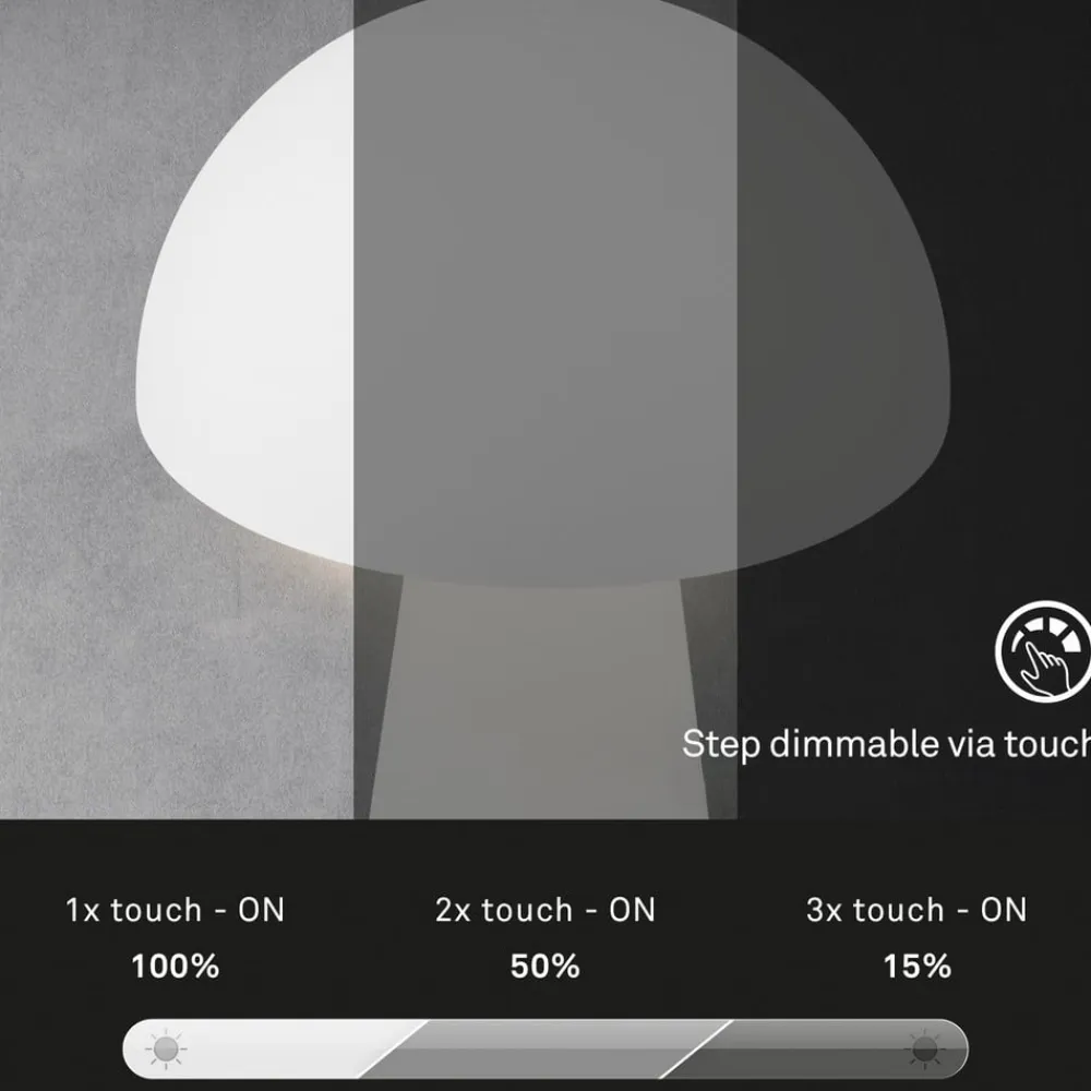 Briloner Dekorationsbelysning|Terrassebelysning>Fungo LED-bordlampe, genopladelig, hvid