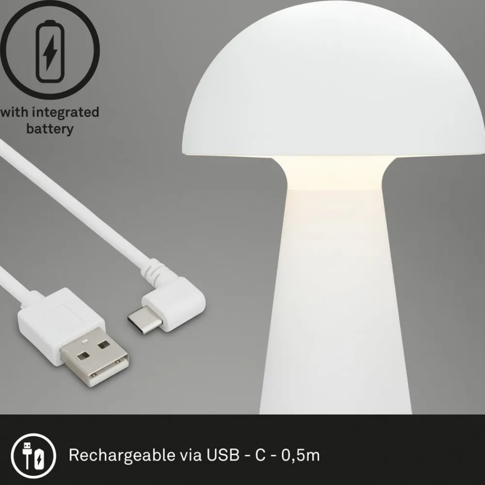 Briloner Dekorationsbelysning|Terrassebelysning>Fungo LED-bordlampe, genopladelig, hvid
