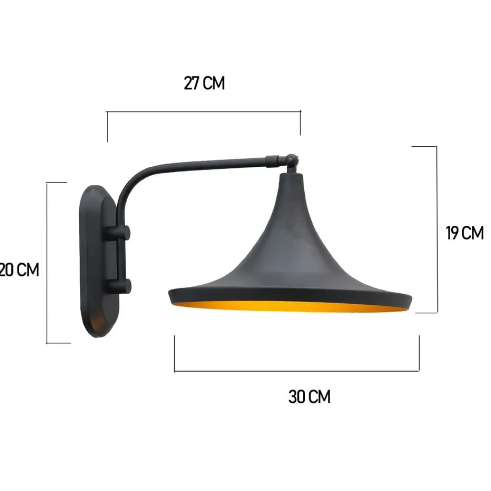 Genish væglampe, sort, bredde 30 cm, metal, E27^ROYALTECH