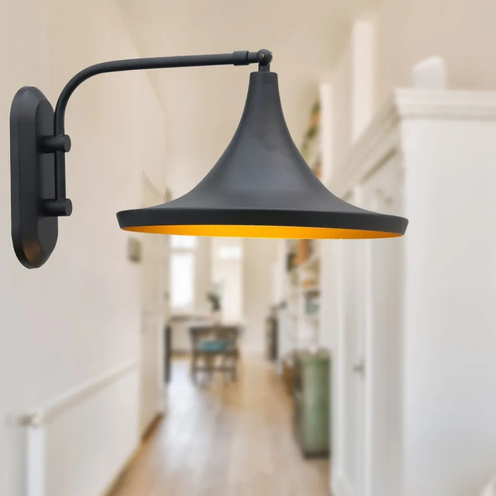 Genish væglampe, sort, bredde 30 cm, metal, E27^ROYALTECH