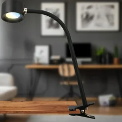 Genopladelig klemmelampe Tari, sort, CCT, touchdæmper, USB^Briloner Discount