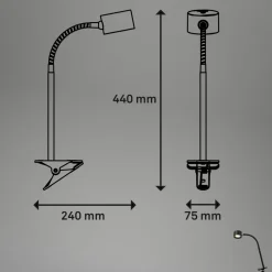 Genopladelig klemmelampe Tari, sort, CCT, touchdæmper, USB^Briloner Discount
