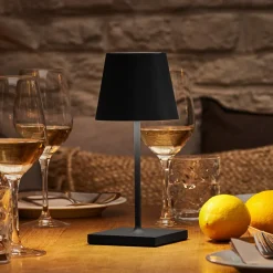 Genopladelig LED-bordlampe Nuindie mini, USB-C, sort, IP54, dæmpbar.^Sigor