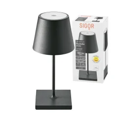 Genopladelig LED-bordlampe Nuindie mini, USB-C, sort, IP54, dæmpbar.^Sigor