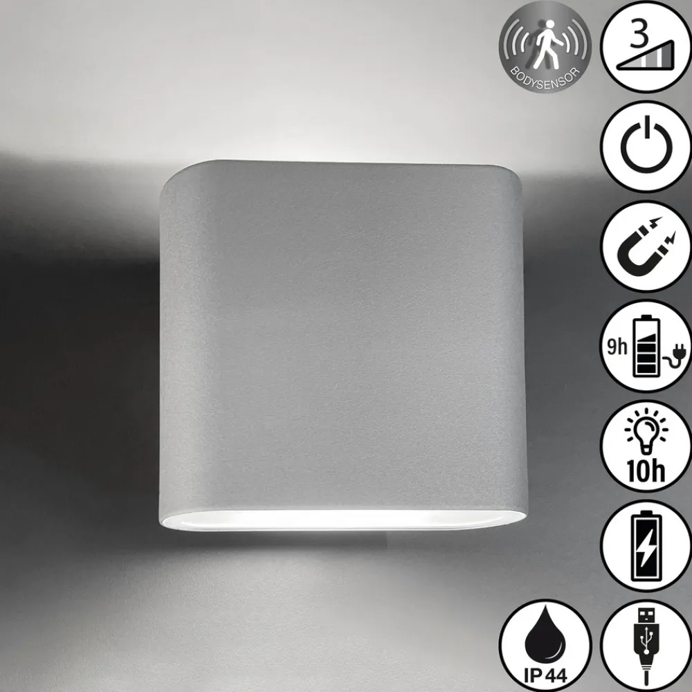 Genopladelig LED-væglampe Magnetics, sølv, op & ned, bredde 10 cm^FH Lighting