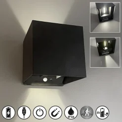 FH Lighting Genopladelig LED-væglampe Magnetics, sort, 120°, op/ned, sensor