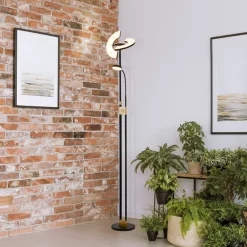 Searchlight Gulvlamper>Gio LED-gulvlampe, satineret messing/sort