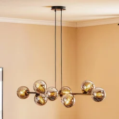 EMIBIG LIGHTING Glassy hængelampe, 8 lyskilder, sort, grafit, glas, E14