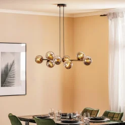 EMIBIG LIGHTING Glassy hængelampe, 8 lyskilder, sort, grafit, glas, E14