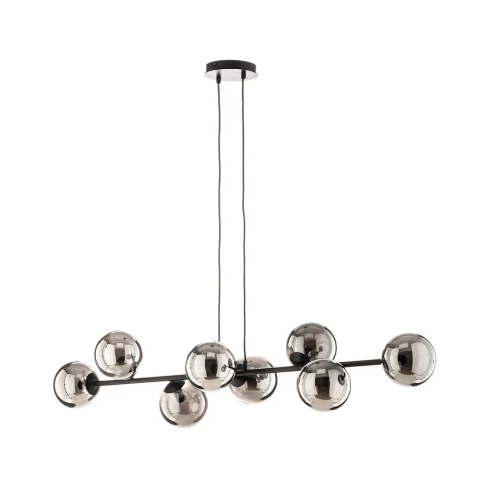 EMIBIG LIGHTING Glassy hængelampe, 8 lyskilder, sort, grafit, glas, E14