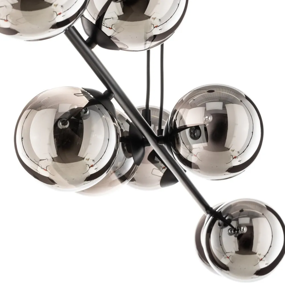 EMIBIG LIGHTING Glassy hængelampe, 8 lyskilder, sort, grafit, glas, E14