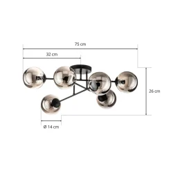 Glassy loftlampe, sort, grafit, glas, 6 lyskilder, E14^EMIBIG LIGHTING Discount