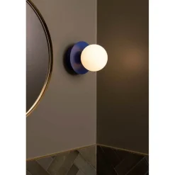 væglampe ART DECO, blå/hvid, Ø 16 cm, IP44^Globen Lighting New