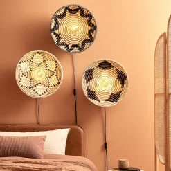 Good & Mojo Andros væglampe, natur/hvid, stik, Ø 45 cm