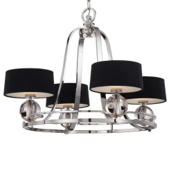 QUOIZEL Gotham lysekrone, 4 lyskilder, med tekstilskærme