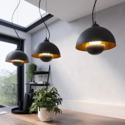 Lindby Gretja hængelampe, 3 lyskilder, sort guld