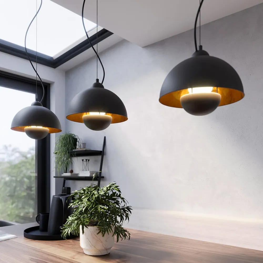 Lindby Gretja hængelampe, 3 lyskilder, sort guld