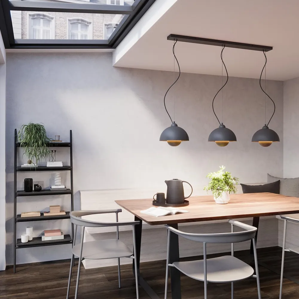 Lindby Gretja hængelampe, 3 lyskilder, sort guld