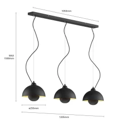 Lindby Gretja hængelampe, 3 lyskilder, sort guld