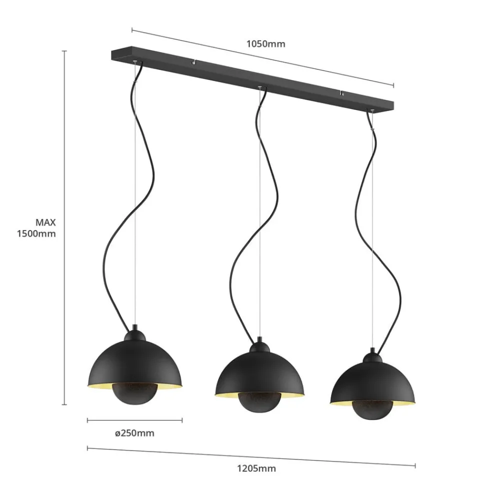 Lindby Gretja hængelampe, 3 lyskilder, sort guld