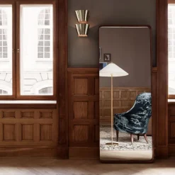 9602 gulvlampe, messing, med kanvasskærm^GUBI Sale