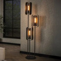 Gulvlampe Alma, 3 lyskilder, sort, metal, drejelig netskærm^Zijlstra Clearance