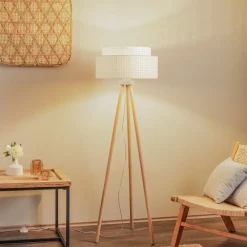 Duolla Gulvlampe Boho, treben creme-hvid/rattan