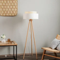 Duolla Gulvlampe Boho, treben creme-hvid/rattan