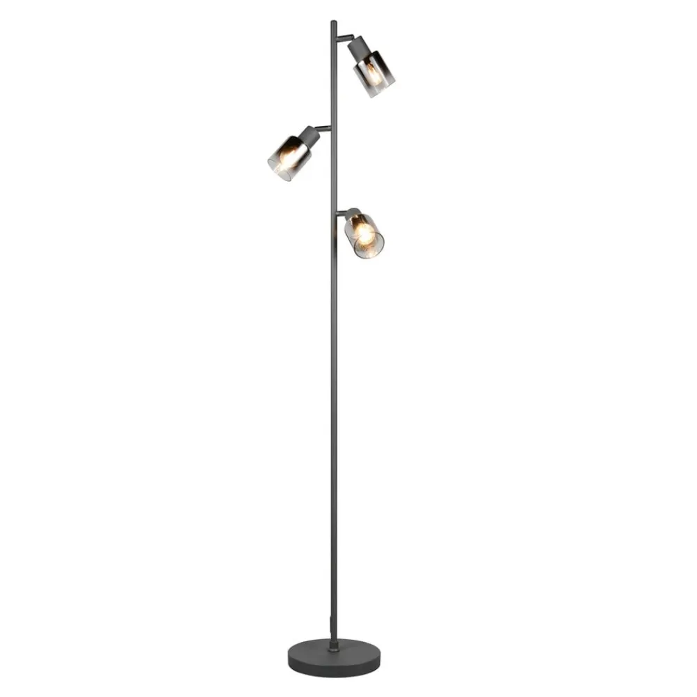 Reality Leuchten Gulvlampe Cadiz, sort/antracit, 3 lyskilder, højde 154 cm