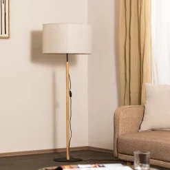 Gulvlampe Deva Nature, tekstil, træ^TK Lighting Sale