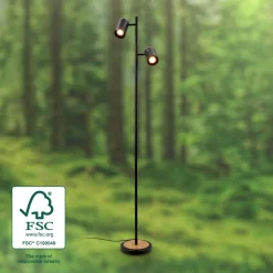 Gulvlampe Duta, sort/lys træ, højde 160 cm metal/træ^Briloner Best