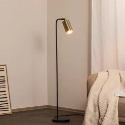 Opviq Gulvlamper|Gulvlamper>Gulvlampe Emek 4081, sort, skærm i antik guld