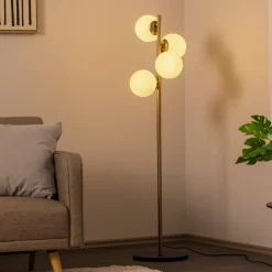 Opviq Gang|Pendellamper>Gulvlampe Faze, guldfarvet, glas, 130 cm, 4 lyskilder, E27