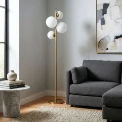 Opviq Gang|Pendellamper>Gulvlampe Fazli, guld, glas/metal, højde 162 cm, E14