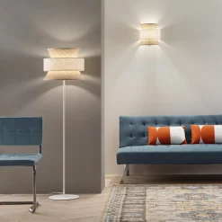 Gulvlampe Gazebo, natur/beige, højde 147 cm, rattan/stof^Luce Ambiente Design Outlet